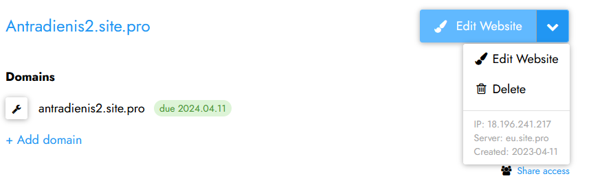 Standort Ihrer Website auf Site.pro Plattform